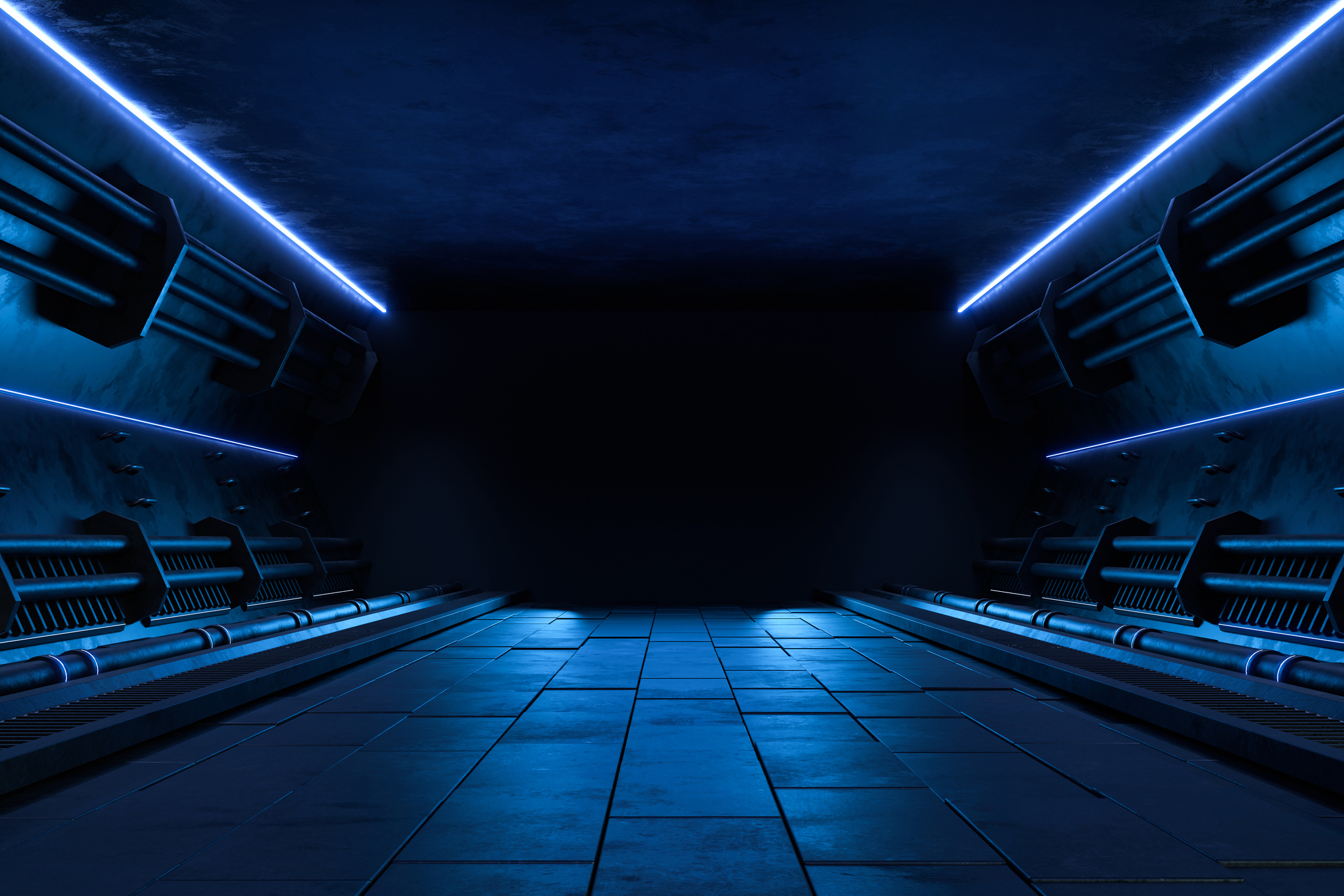 Empty Dark Room, Modern Futuristic Sci Fi Background.